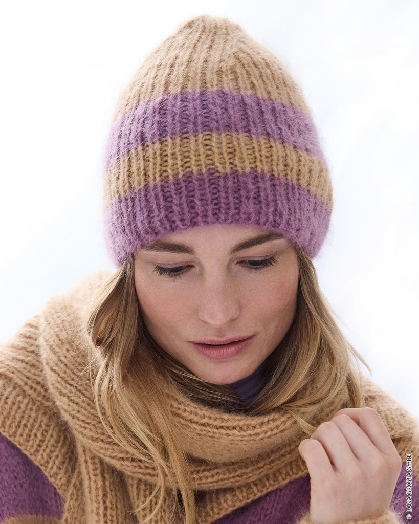 Muts met streepmotief in Mohair di Gio | Lana Grossa
