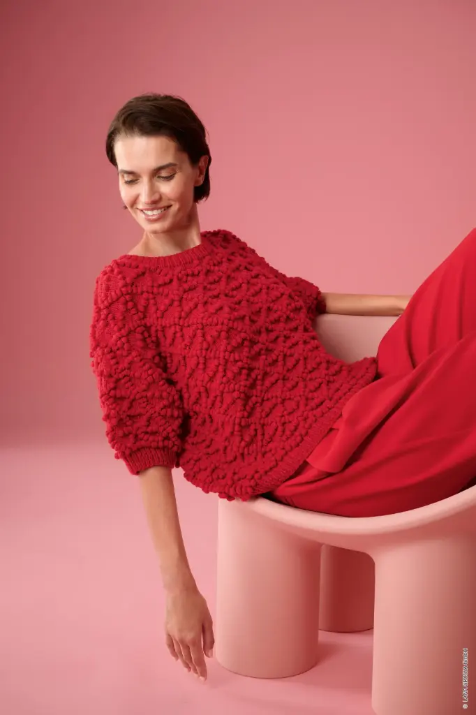 Trui met korte mouwen en nopjesmotief in Cool Merino | Lana Grossa