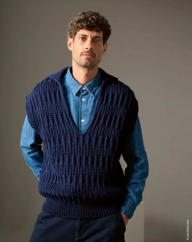 Debardeur met grote v-hals en fantasiemotief in Cool Merino Big | Lana Grossa