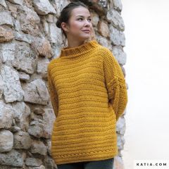 Gehaakte trui met fantasiesteek in Merino Aran | Katia